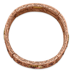 1928 Jewelry Rose-tone Filigree Pattern Purple Crystal Rose Floral Motif Stretch Bracelet