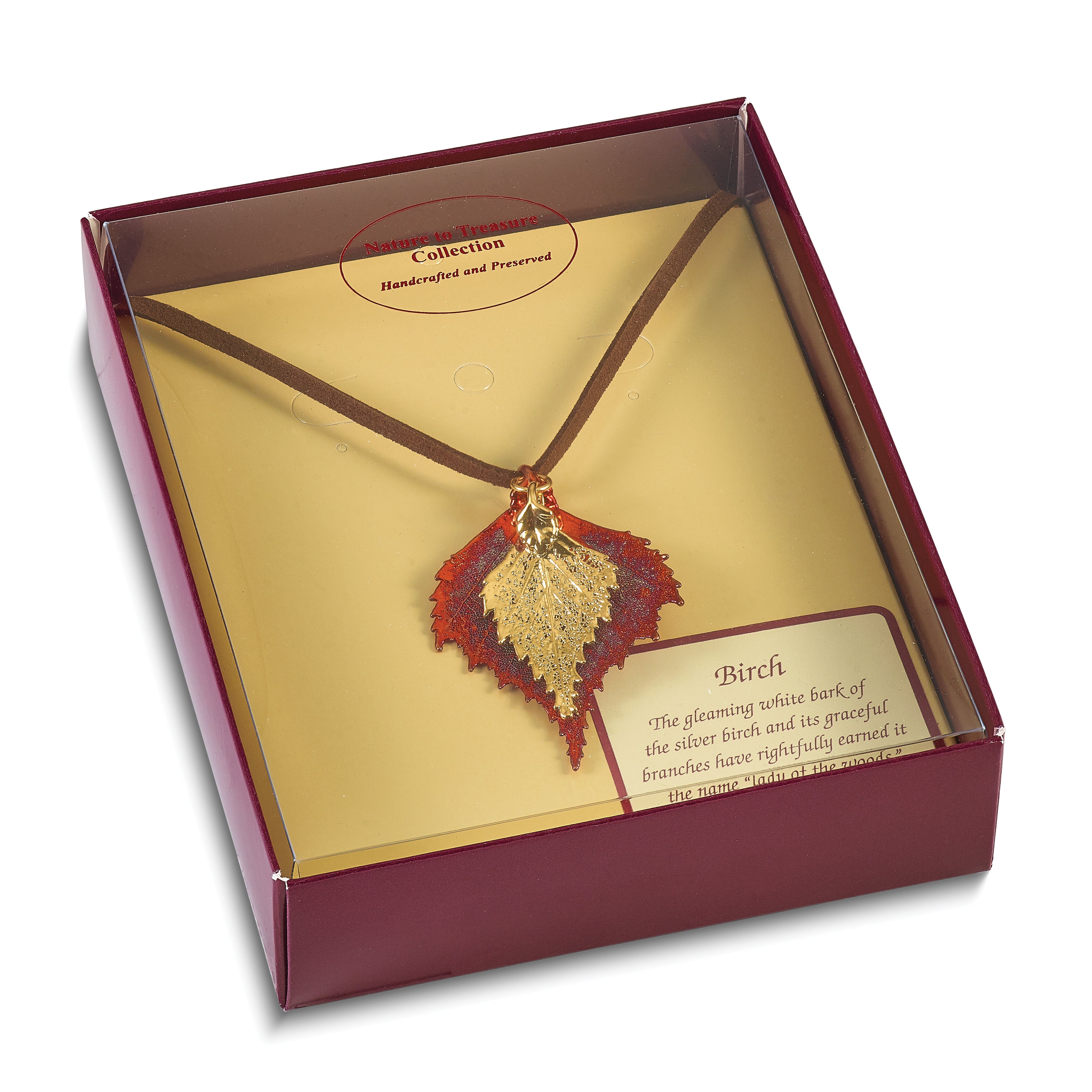 Iridescent Copper and 24k Gold Dipped Double Real Birch Leaves 20 inch Leather Cord Necklace