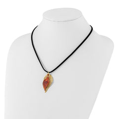 24k Gold and Iridescent Copper Dipped Double Real Evergreen Leaves 20 inch Leather Cord Necklace