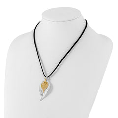 Silver and 24k Gold Dipped Double Real Evergreen Leaves 20 inch Leather Cord Necklace