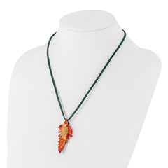 Iridescent Copper Real Fern Leaf and 24k Gold Dipped Real Pine Cone 20 inch Leather Cord Necklace