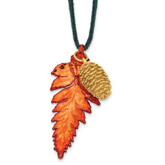 Iridescent Copper Real Fern Leaf and 24k Gold Dipped Real Pine Cone 20 inch Leather Cord Necklace