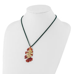Iridescent Copper and 24k Gold Dipped Double Real Oak Leaves 20 inch Leather Cord Necklace