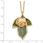Lacquer Dipped White Real Rose on 24K Gold-trim Lacquer Dipped Leaf 20 inch Gold-tone Necklace