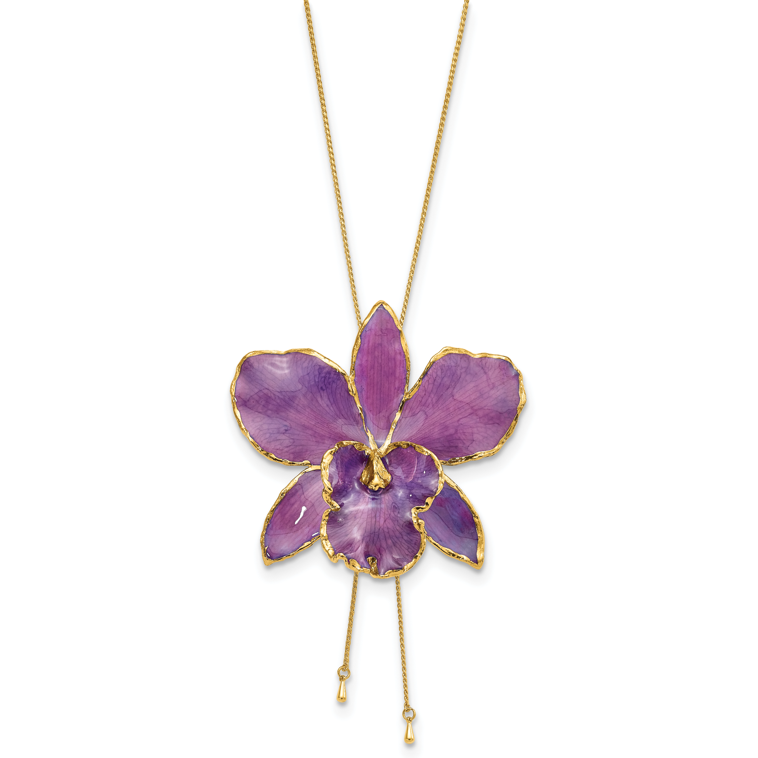 24K Gold-trim Lacquer Dipped Purple Real Cattleya Orchid Slip-on Adjustable Gold-tone Necklace Secondary image