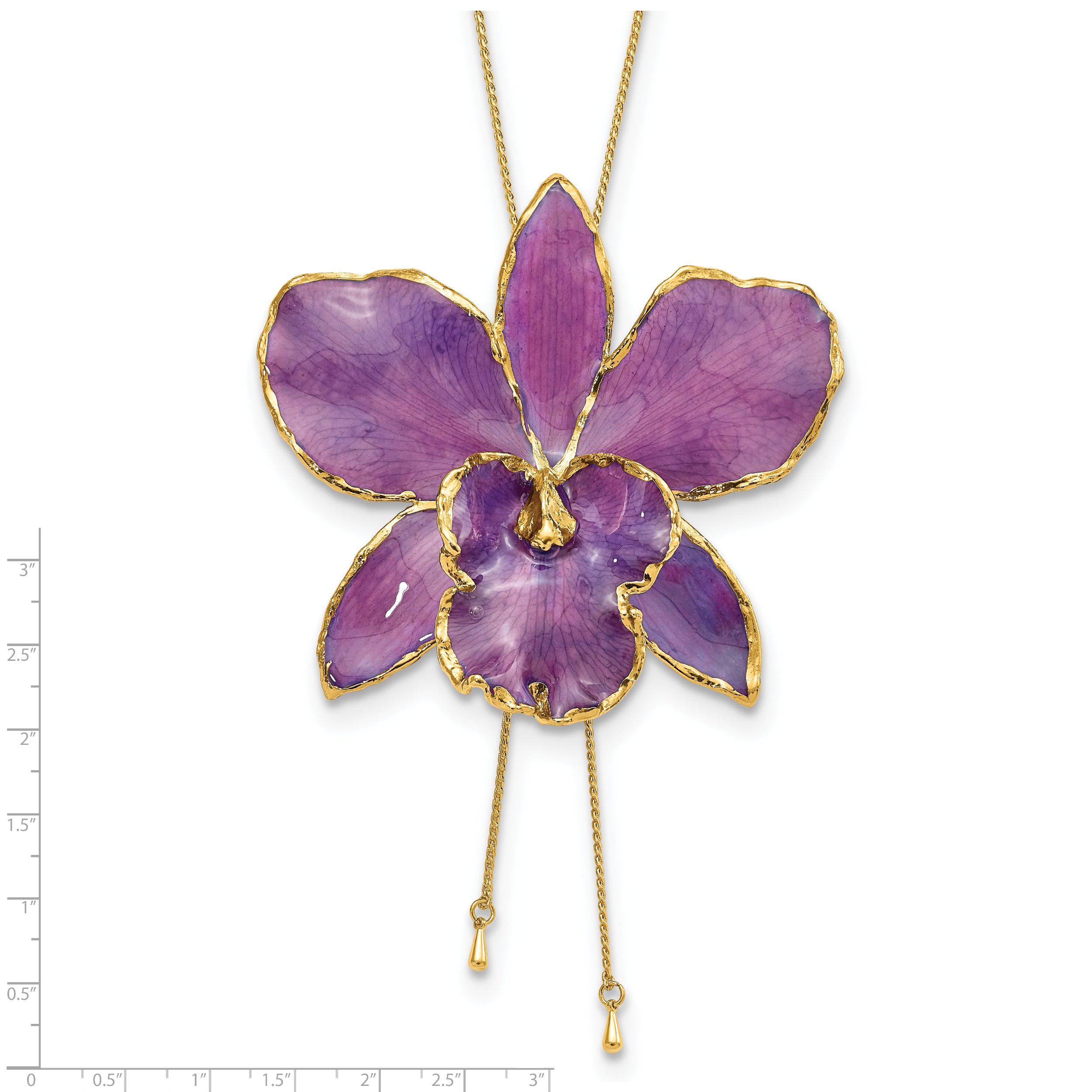 24K Gold-trim Lacquer Dipped Purple Real Cattleya Orchid Slip-on Adjustable Gold-tone Necklace