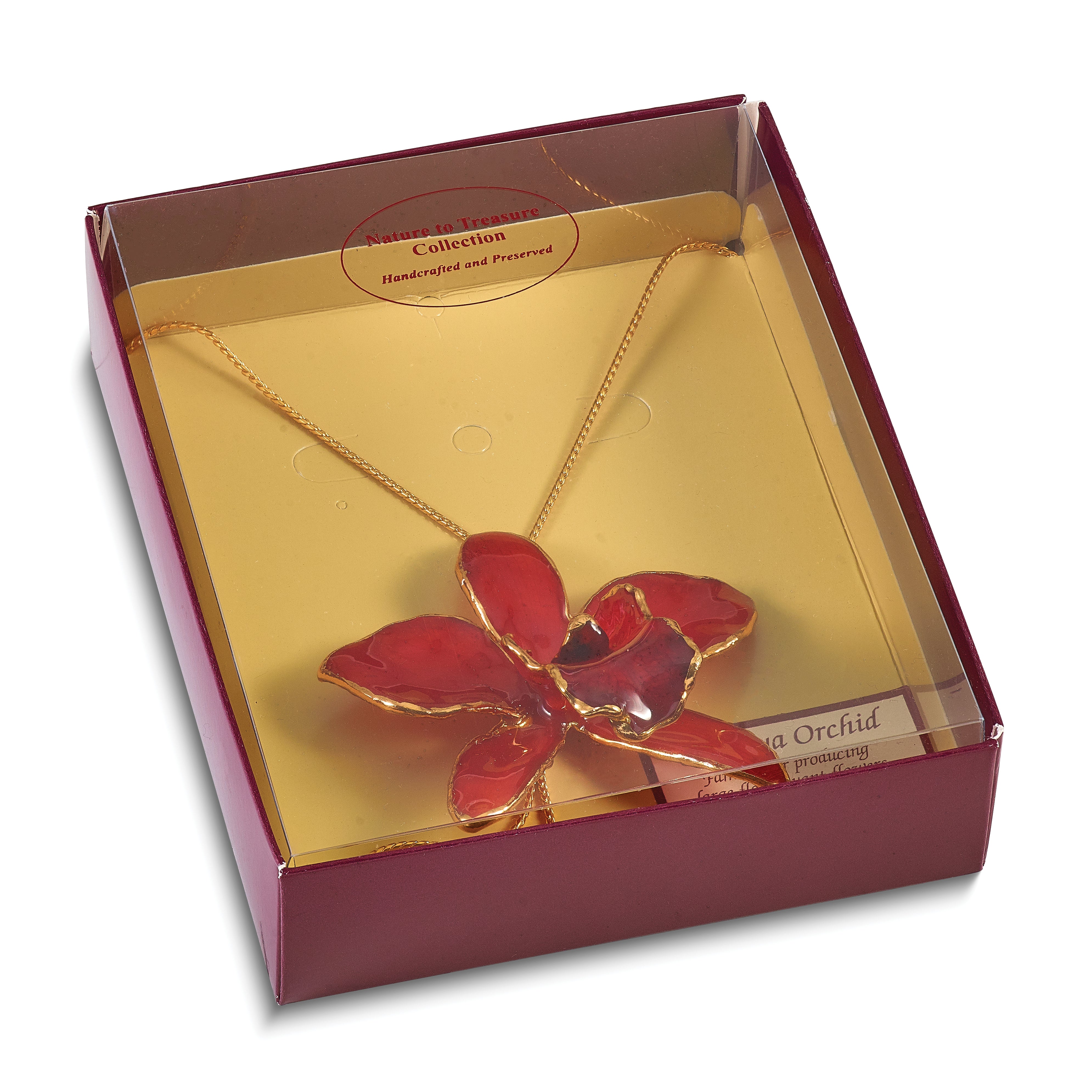 24K Gold-trim Lacquer Dipped Red Real Cattleya Orchid Slip-on Adjustable Gold-tone Necklace