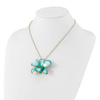 24K Gold-trim Lacquer Dipped Blue Real Dendrobium Orchid 20in Gold-tone Necklace