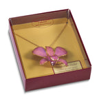 24K Gold-trim Lacquer Dipped Hot Lavender Real Dendrobium Orchid 20 inch Gold-tone Necklace