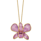 24K Gold-trim Lacquer Dipped Hot Lavender Real Dendrobium Orchid 20 inch Gold-tone Necklace