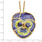 24K Gold-trim Lacquer Dipped Blue Real Pansy with 20 inch Gold-tone Necklace