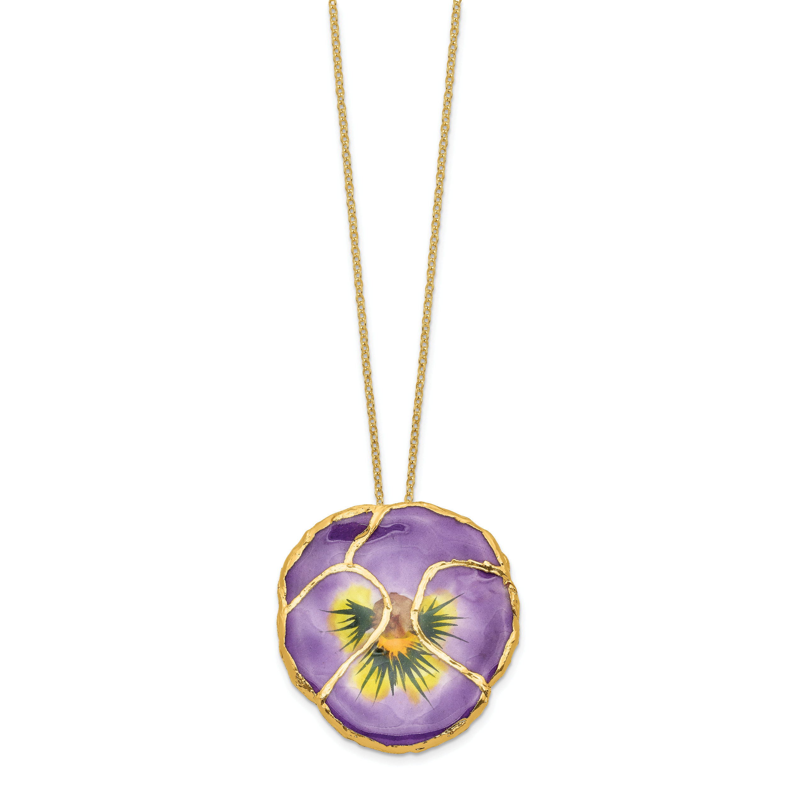 24K Gold-trim Lacquer Dipped Lilac Real Pansy 20 inch Gold-tone Necklace Secondary image