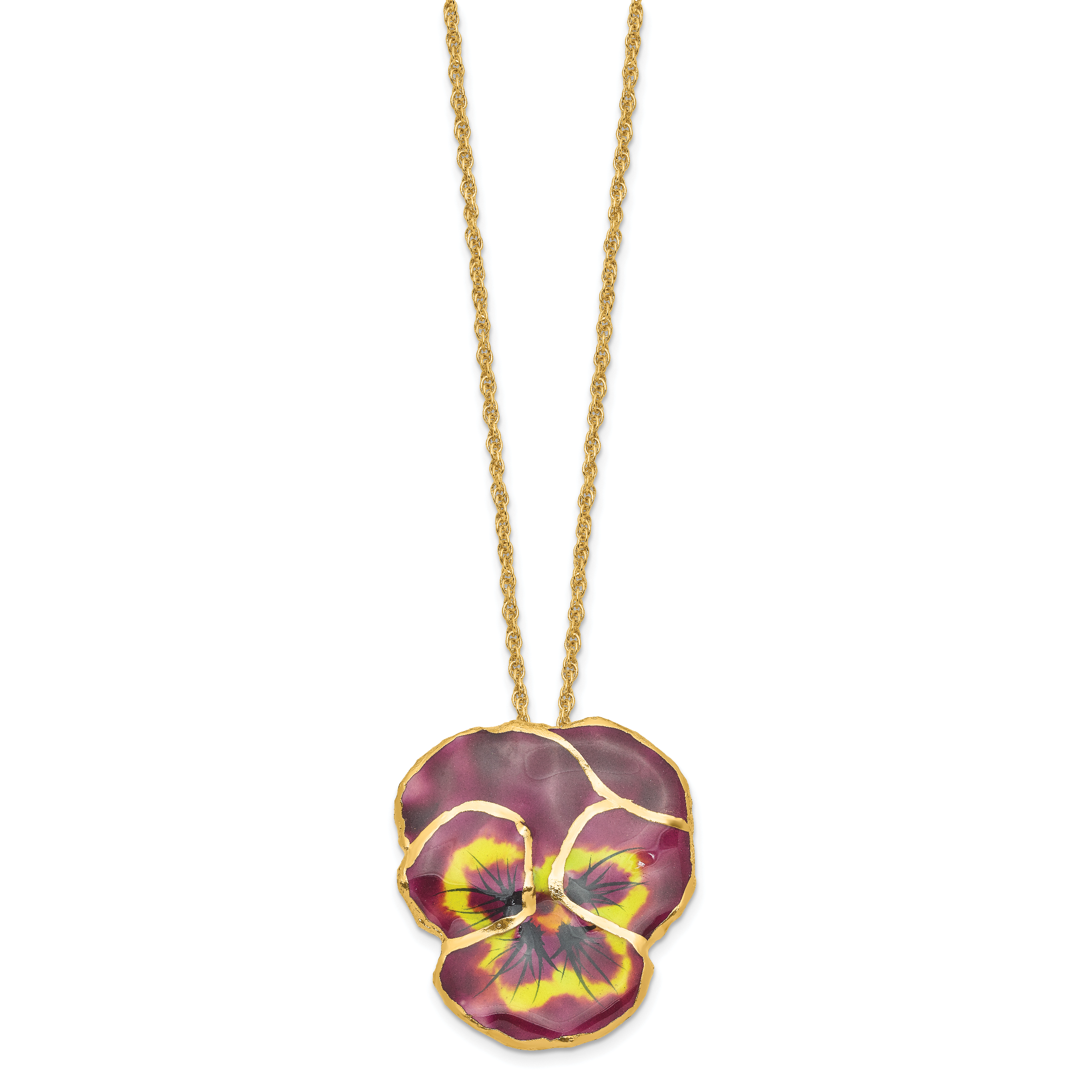 24K Gold-trim Lacquer Dipped Violet Real Pansy 20 inch Gold-tone Necklace Secondary image