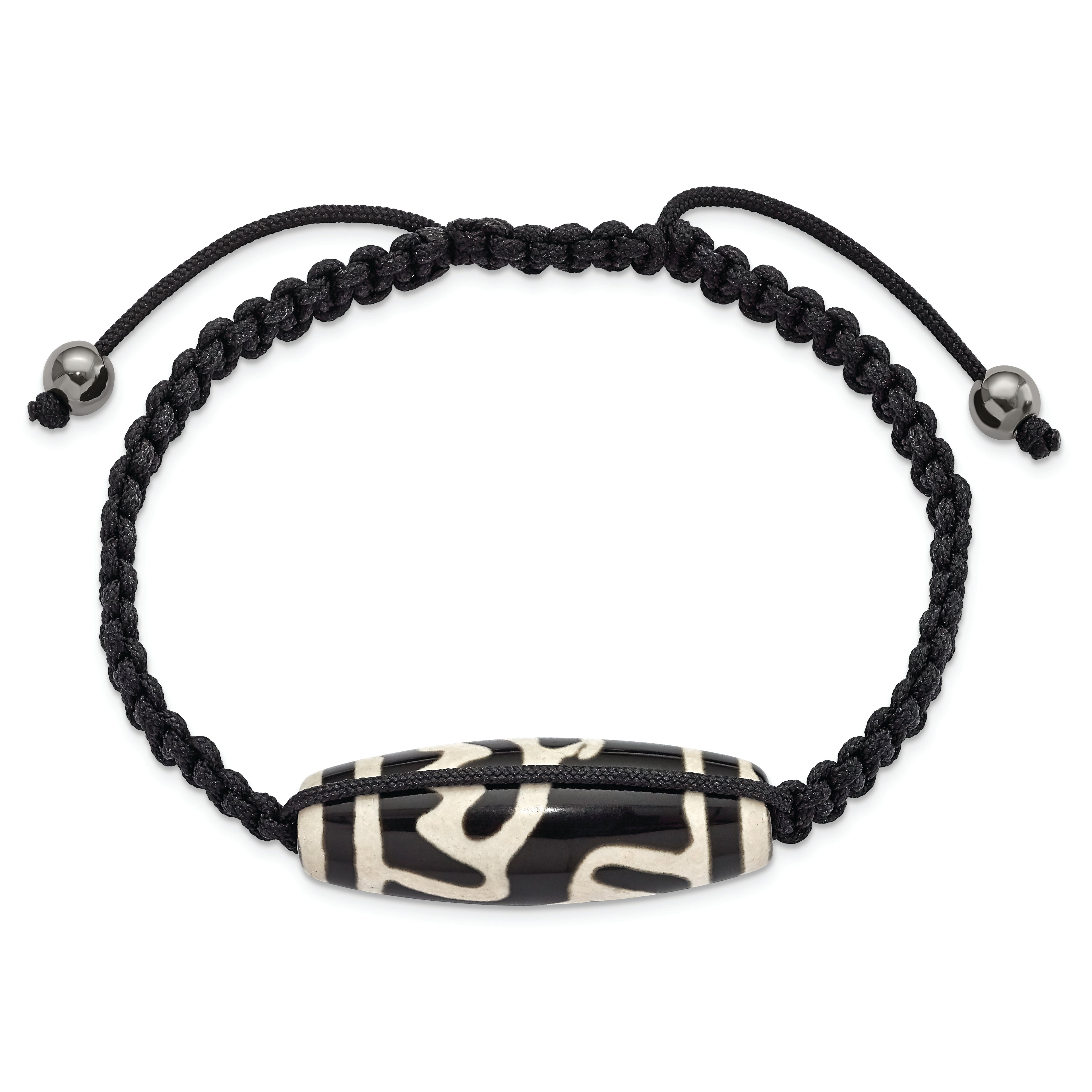 11x38mm Tibet Eye Agate With Hematite Beads Black Cord Bracelet