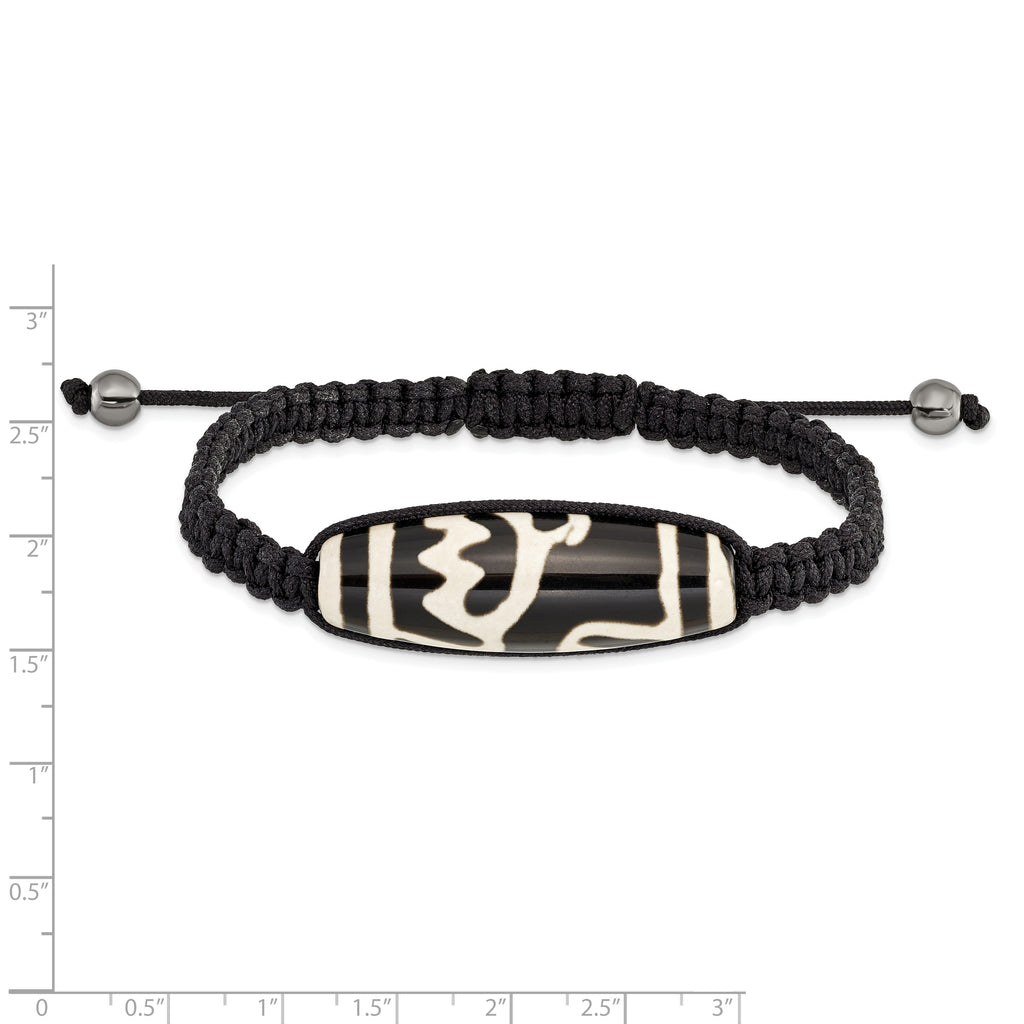 11x38mm Tibet Eye Agate With Hematite Beads Black Cord Bracelet
