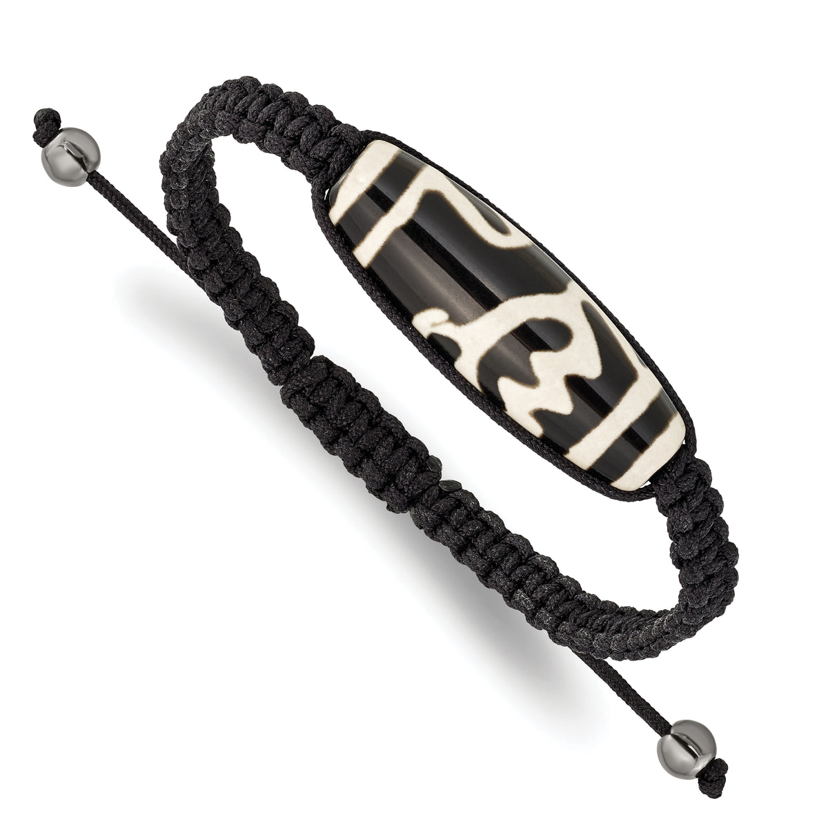 11x38mm Tibet Eye Agate With Hematite Beads Black Cord Bracelet