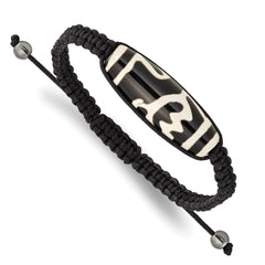 11x38mm Tibet Eye Agate With Hematite Beads Black Cord Bracelet