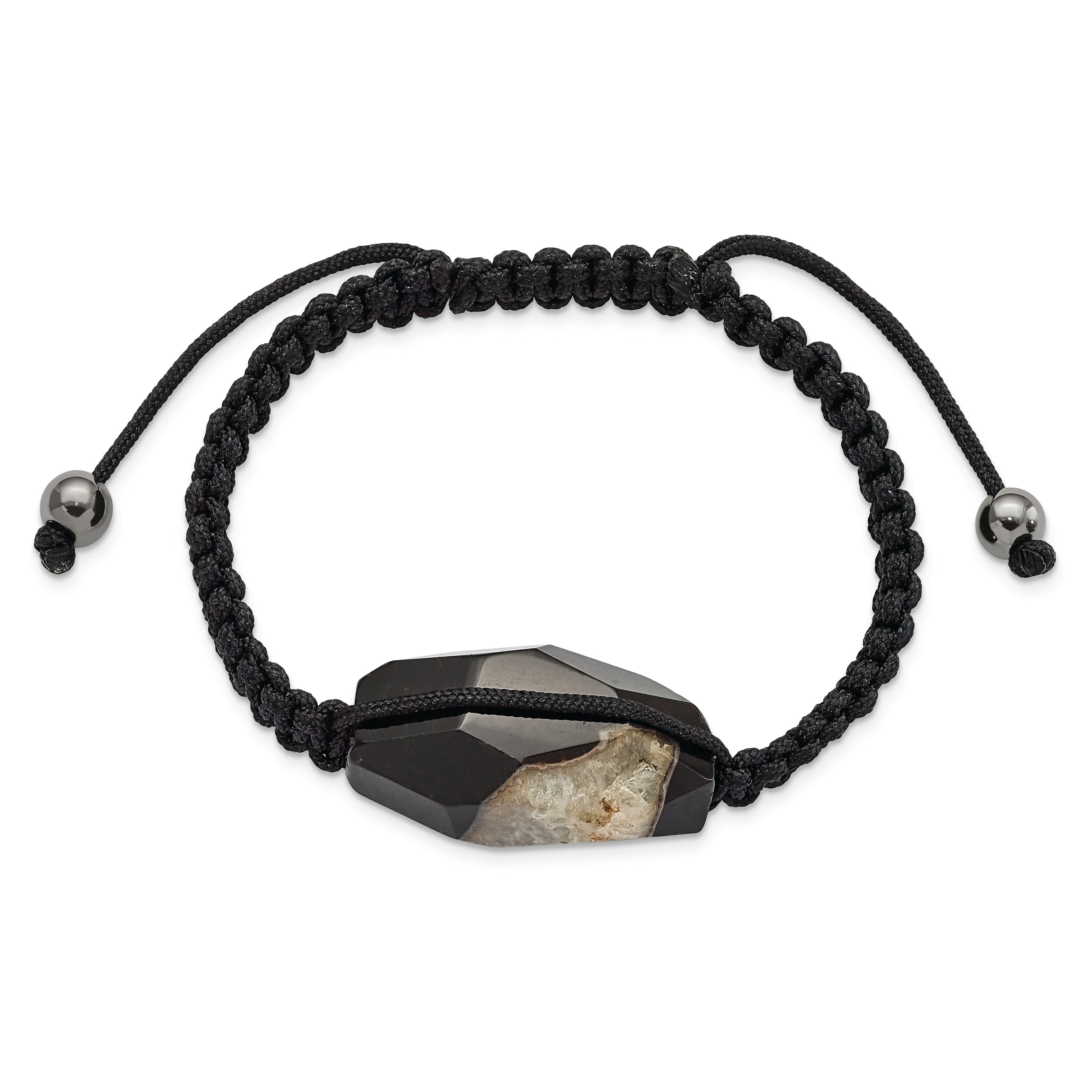 16x28mm Milky Crystal Agate With Hematite Beads Black Cord Bracelet