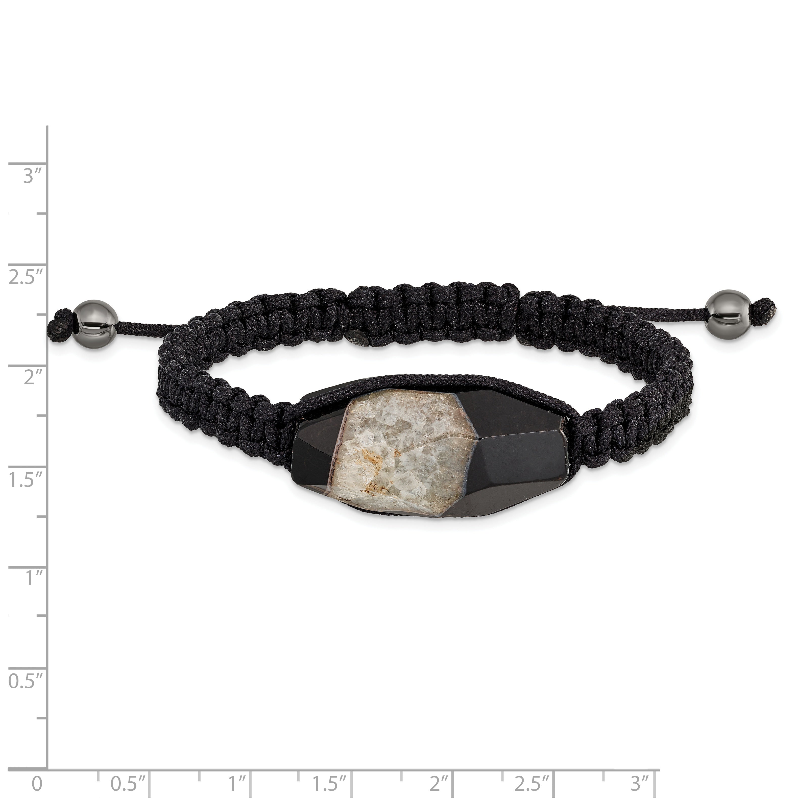 16x28mm Milky Crystal Agate With Hematite Beads Black Cord Bracelet