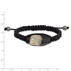 16x28mm Milky Crystal Agate With Hematite Beads Black Cord Bracelet