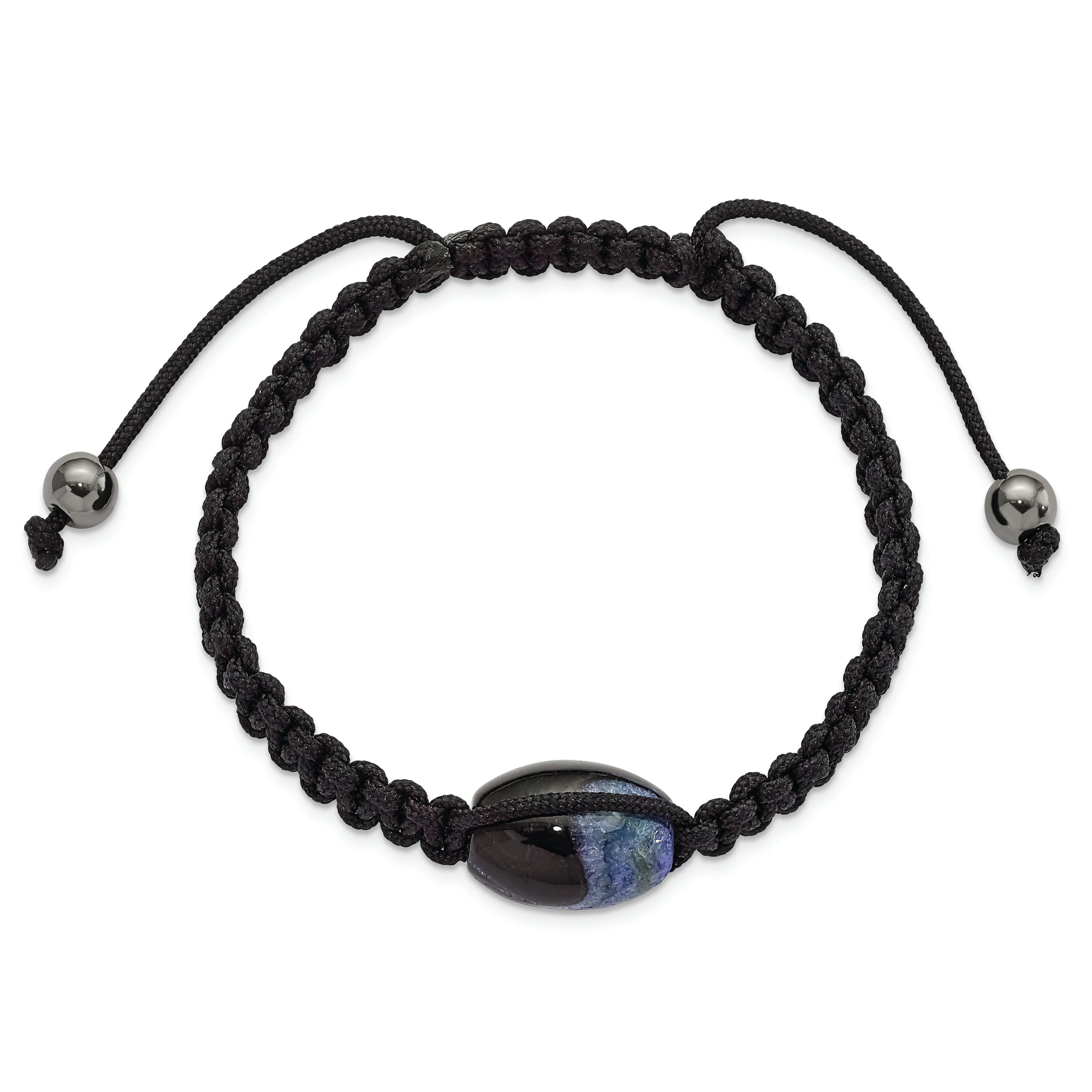 13x19mm Blue Crystal Agate With  Hematite Beads Black Cord Bracelet