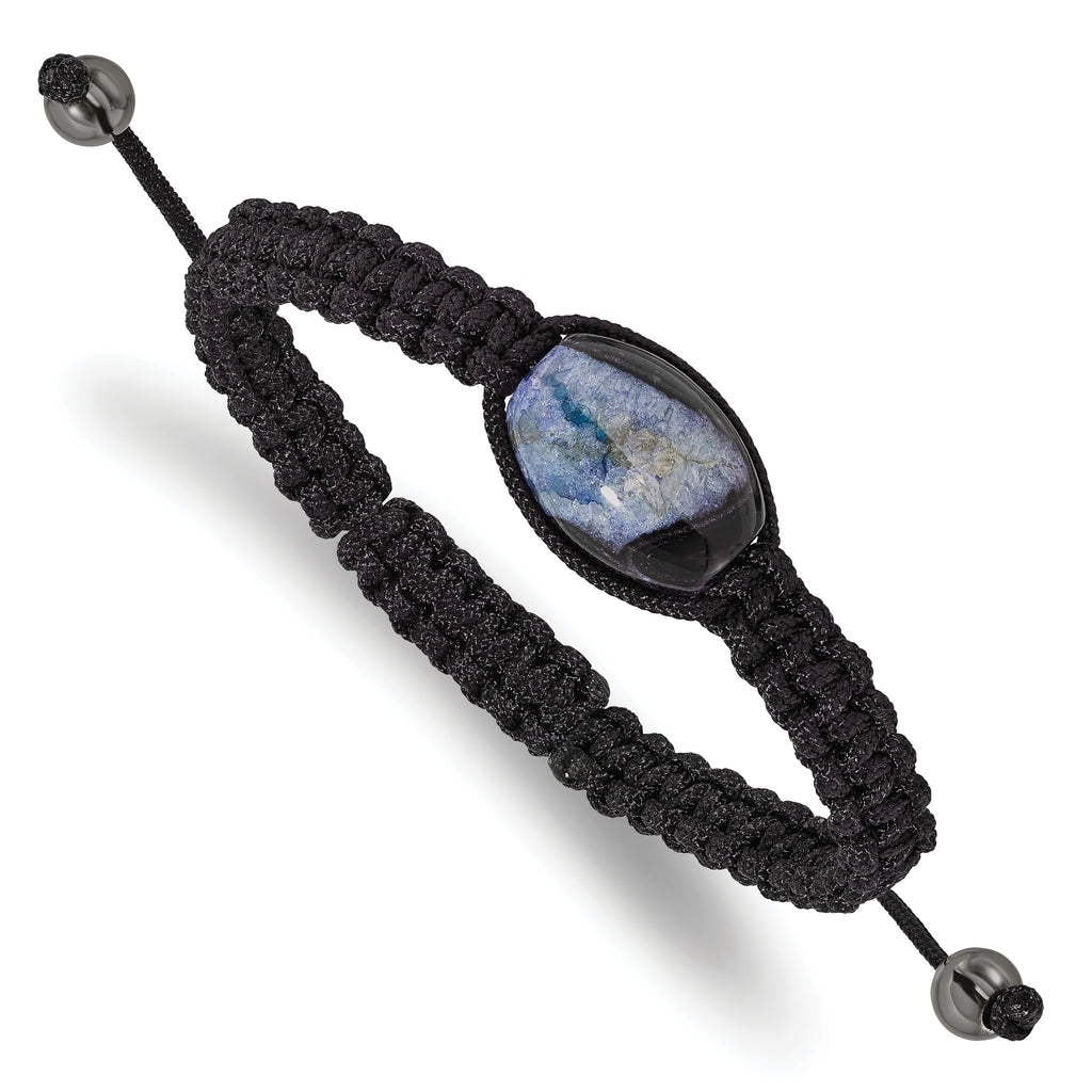 13x19mm Blue Crystal Agate With  Hematite Beads Black Cord Bracelet