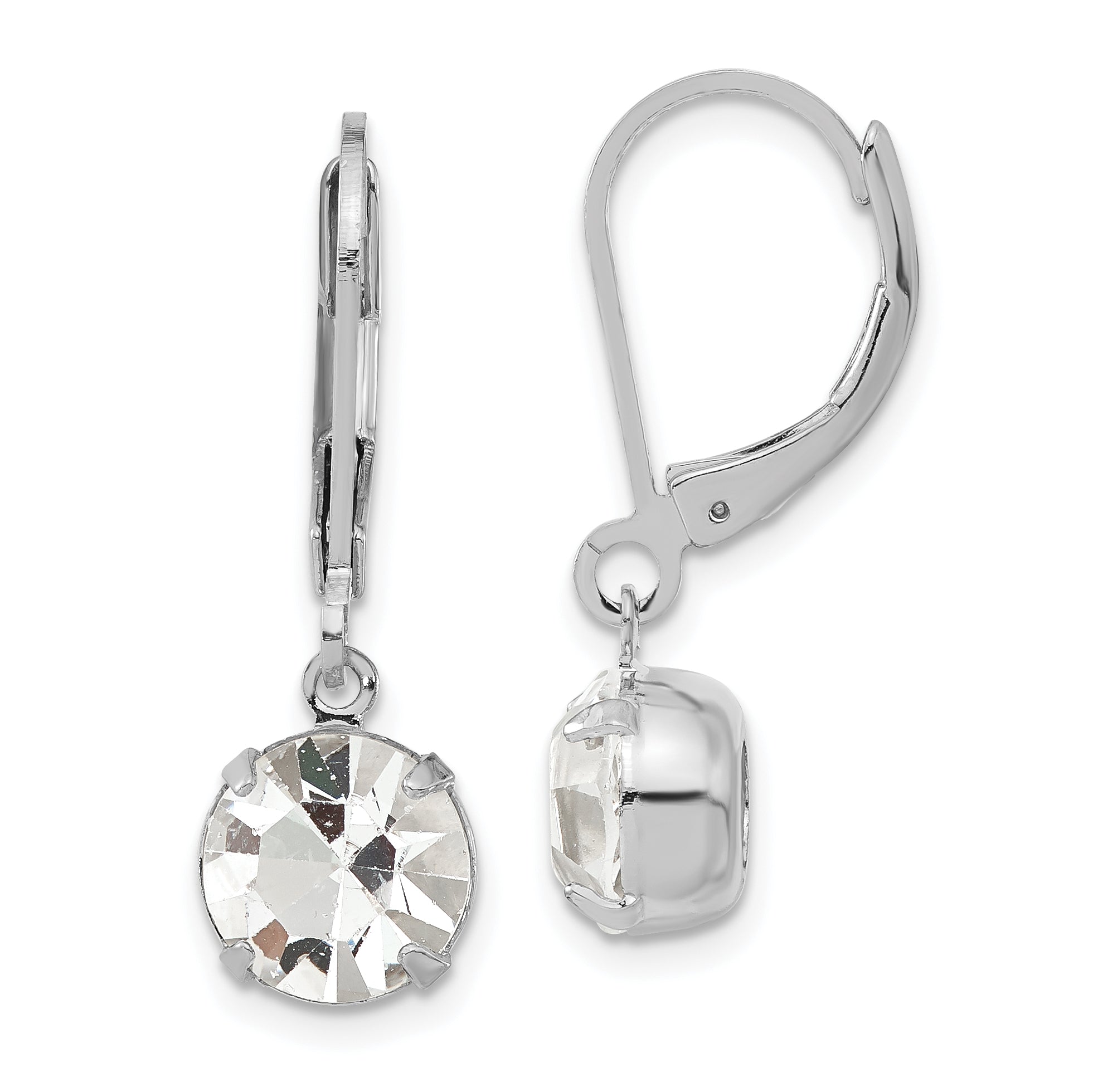 1928 Jewelry Silver-tone Clear Round Cut Crystals from Swarovski Dangle Leverback Earrings Main image