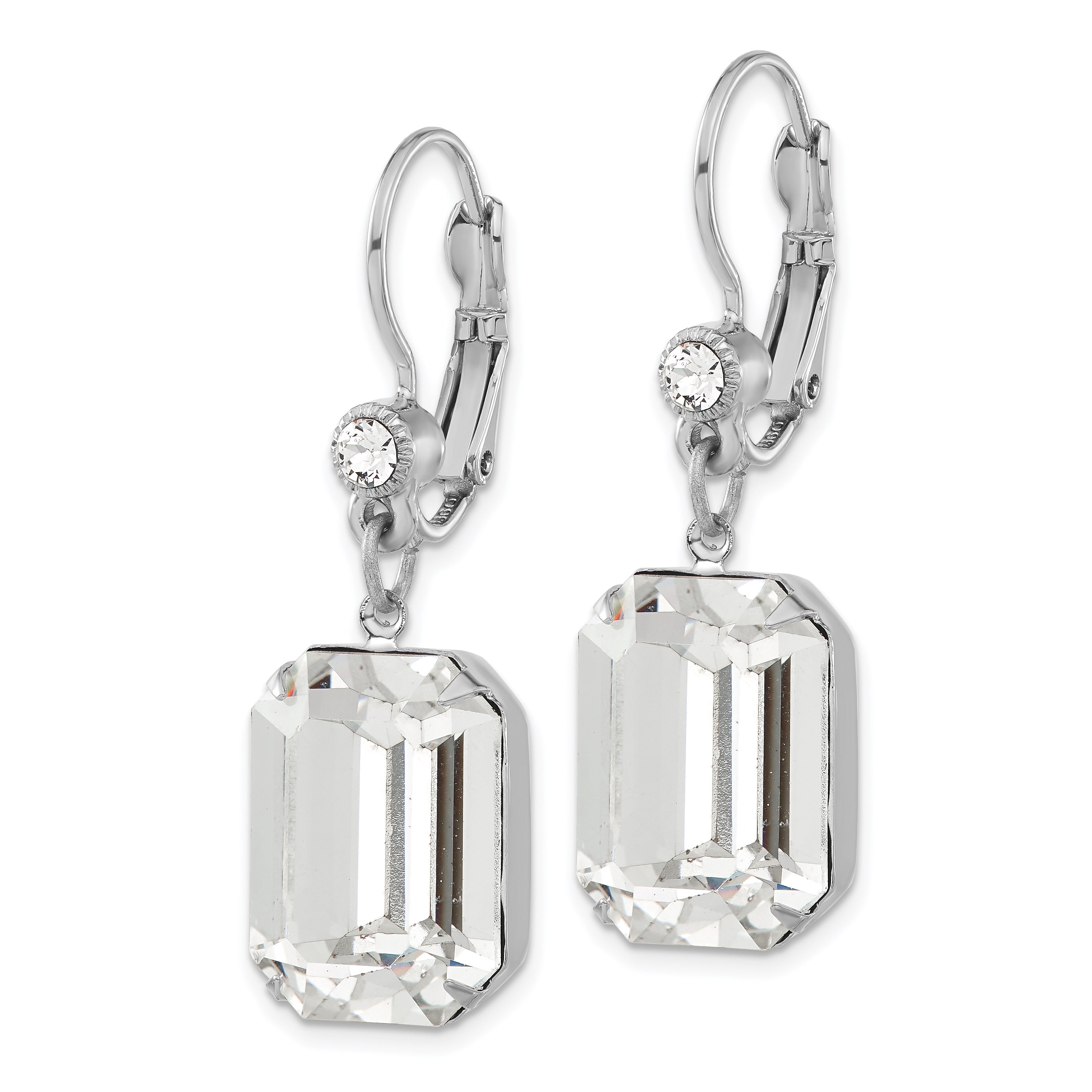1928 Jewelry Silver-tone Clear Emerald Cut Crystals Dangle Leverback Earrings Secondary image