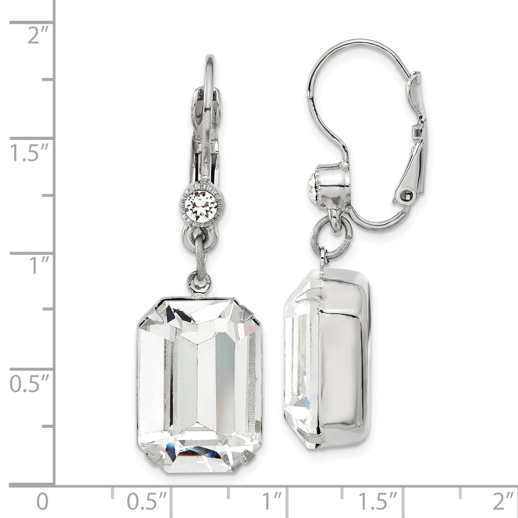 1928 Jewelry Silver-tone Clear Emerald Cut Crystals Dangle Leverback Earrings