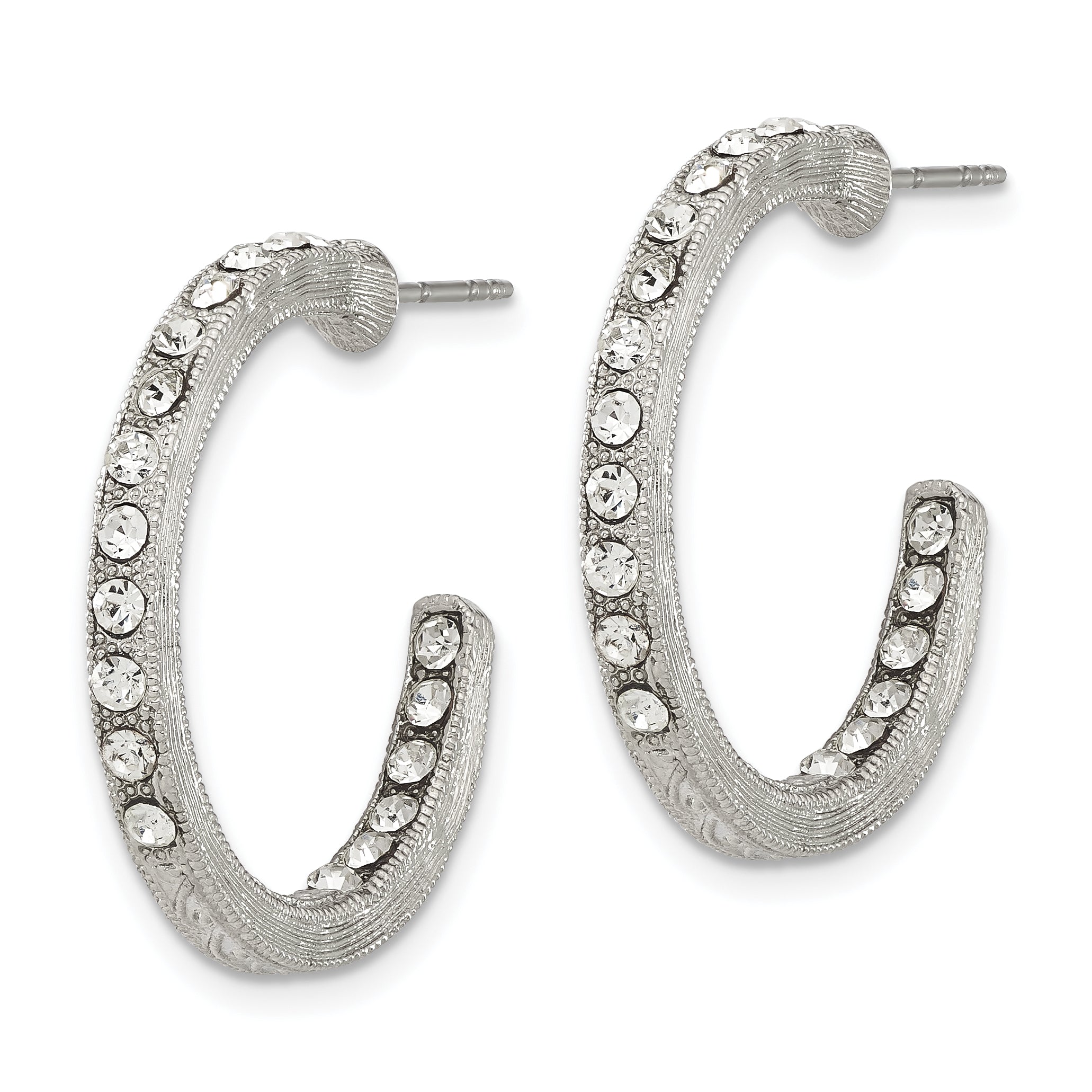 1928 Silver-tone In/Out White Crystal Hoop Earrings Secondary image