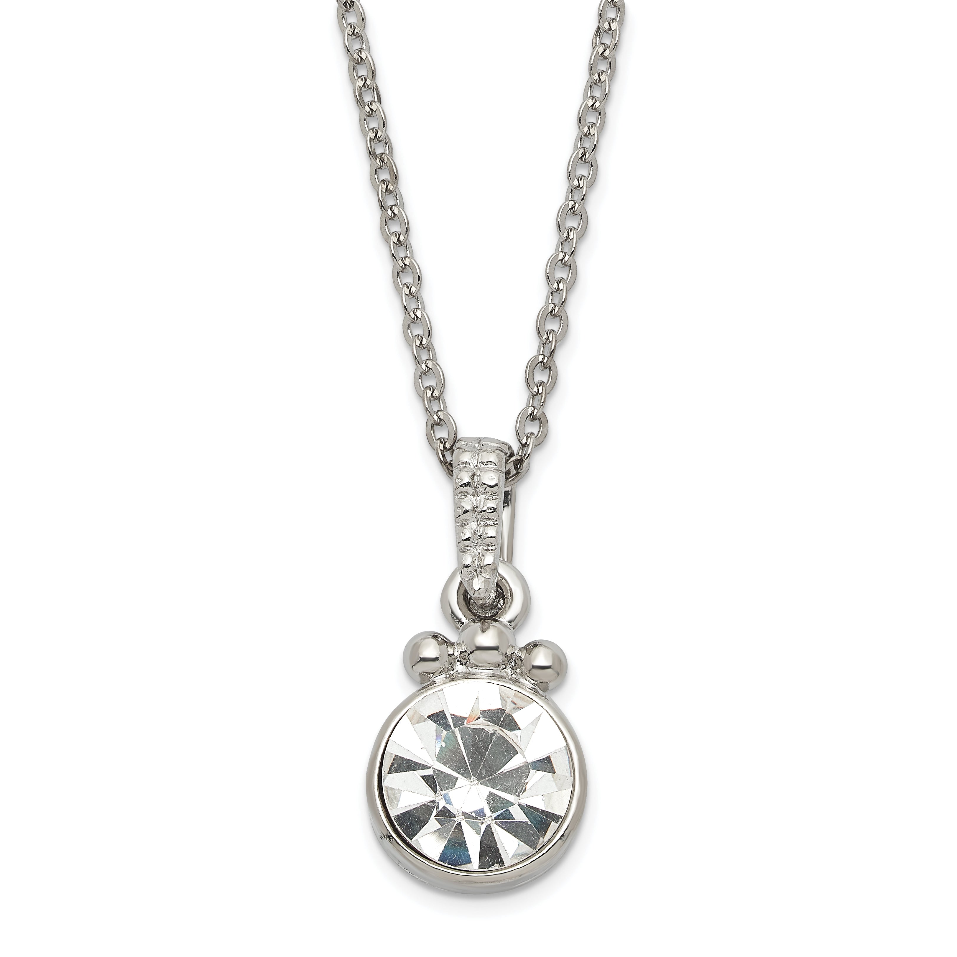 1928 Silver-tone White Crystal w/3in ext. Necklace - Sophia Jewelers