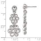 1928 Silver-tone White Crystal Flower Post Dangle Earrings