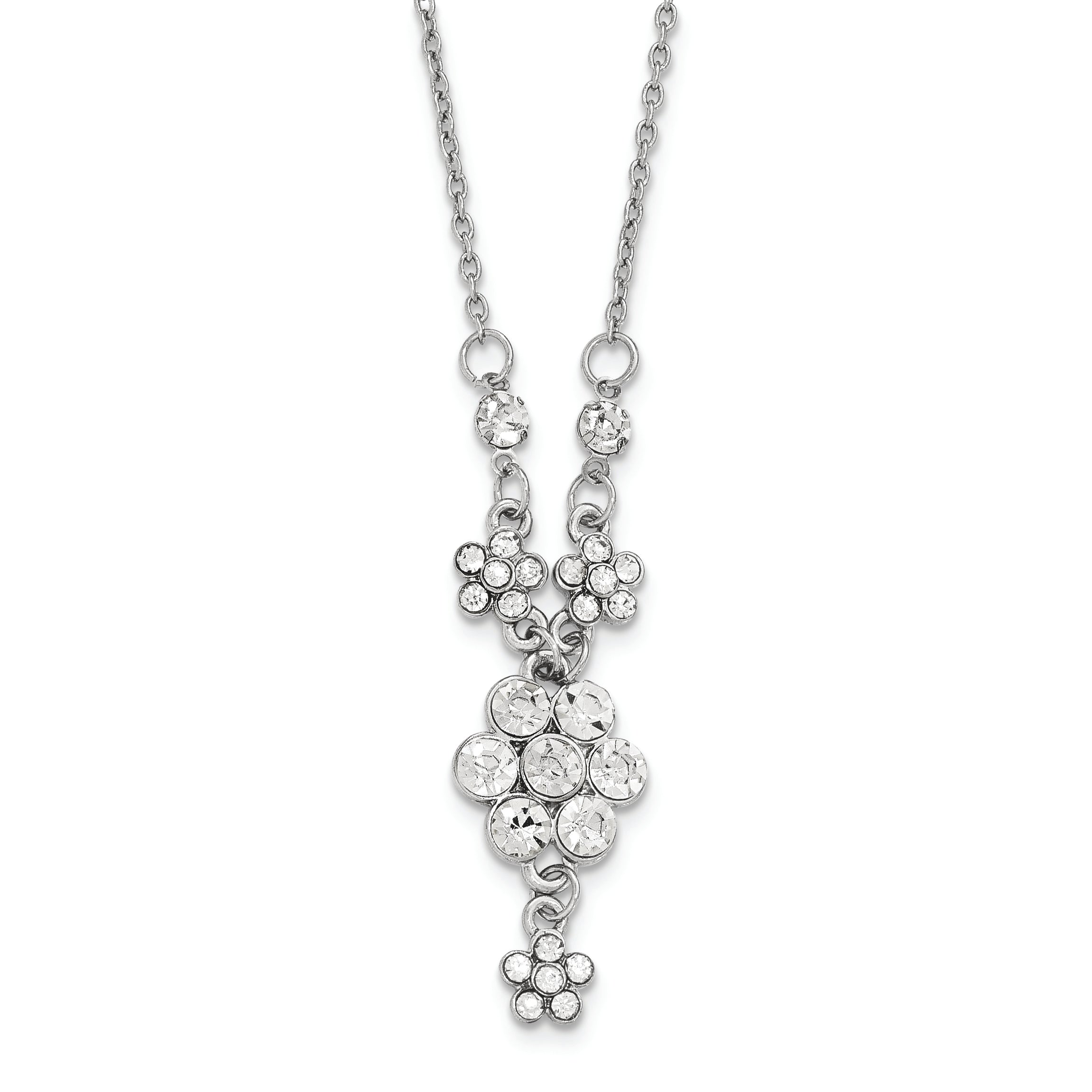 1928 Silver-tone White Crystal Flower With 3in ext. Necklace