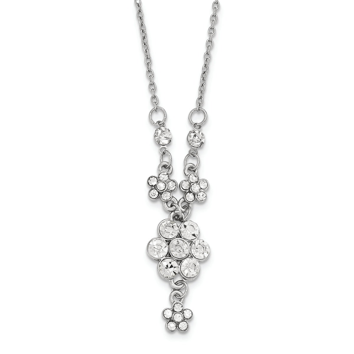 1928 Silver-tone White Crystal Flower With 3in ext. Necklace