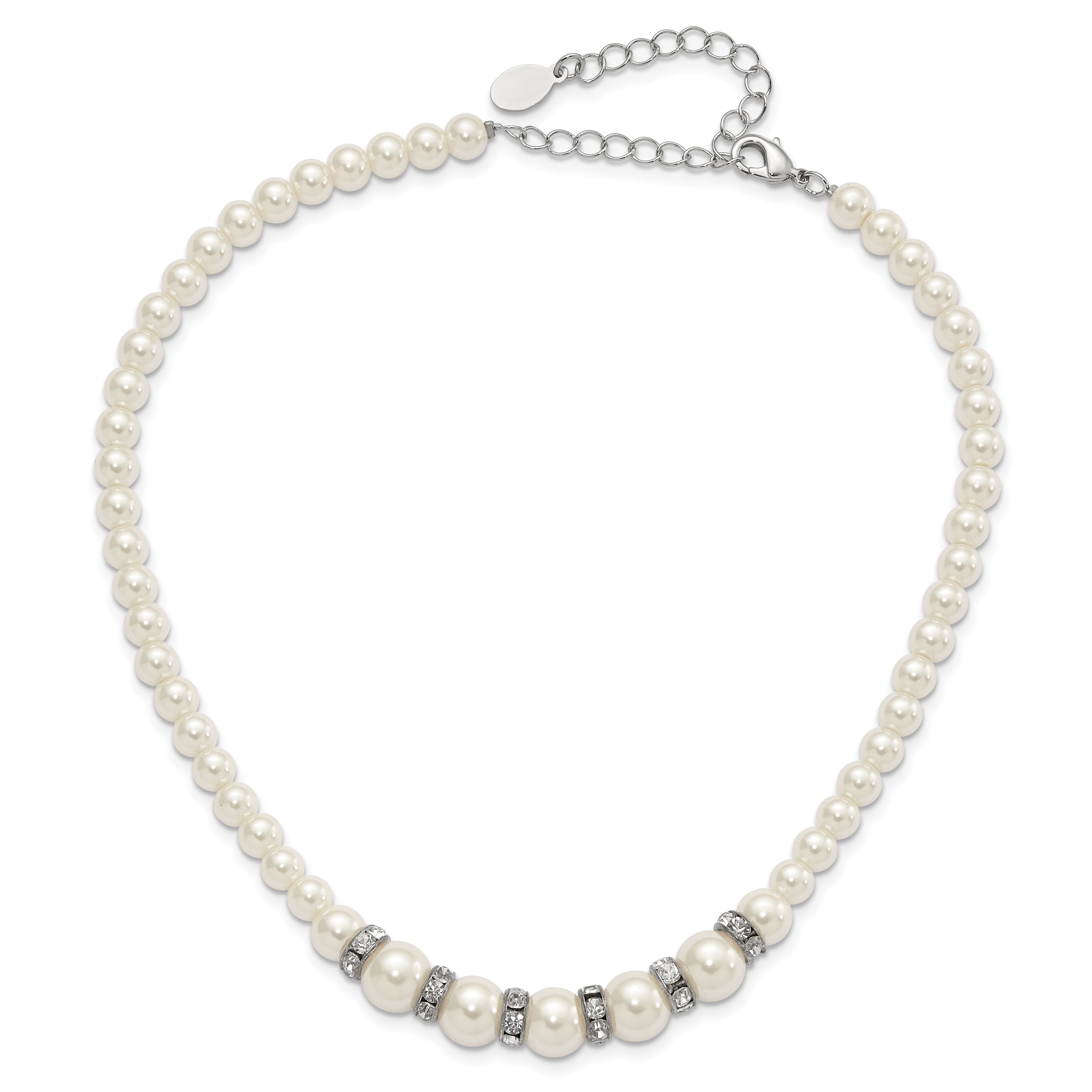 1928 Silver-tone Clear Crystal and Simulated Pearl 15in With  3in ext Necklace