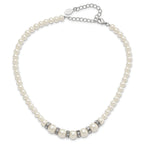 1928 Silver-tone Clear Crystal and Simulated Pearl 15in With  3in ext Necklace