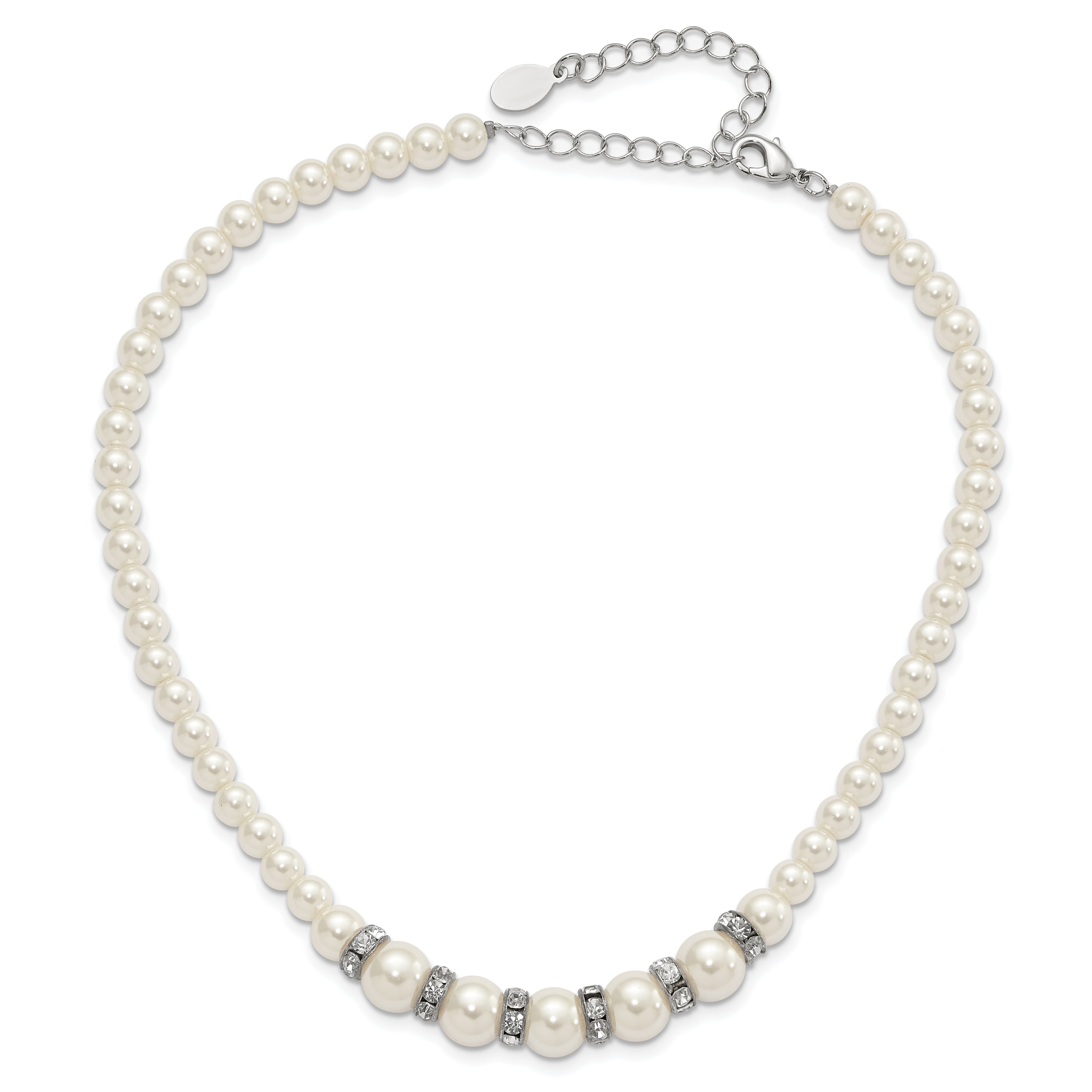 1928 Silver-tone Clear Crystal and Simulated Pearl 15in With  3in ext Necklace