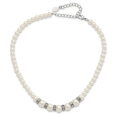 1928 Silver-tone Clear Crystal and Simulated Pearl 15in With  3in ext Necklace