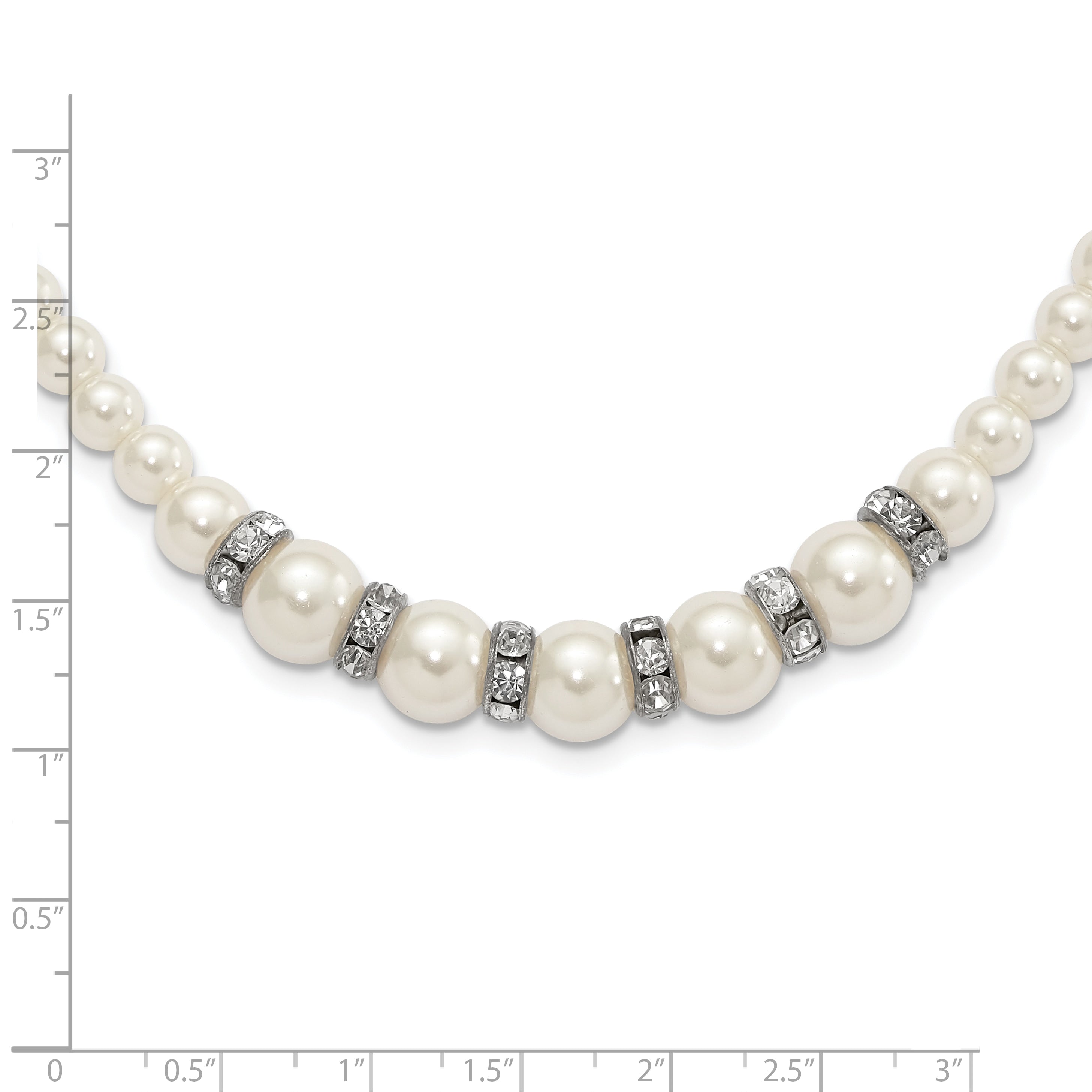 1928 Silver-tone Clear Crystal and Simulated Pearl 15in With  3in ext Necklace