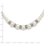 1928 Silver-tone Clear Crystal and Simulated Pearl 15in With  3in ext Necklace