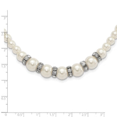 1928 Silver-tone Clear Crystal and Simulated Pearl 15in With  3in ext Necklace