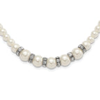 1928 Silver-tone Clear Crystal and Simulated Pearl 15in With  3in ext Necklace