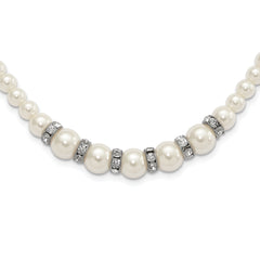 1928 Silver-tone Clear Crystal and Simulated Pearl 15in With  3in ext Necklace