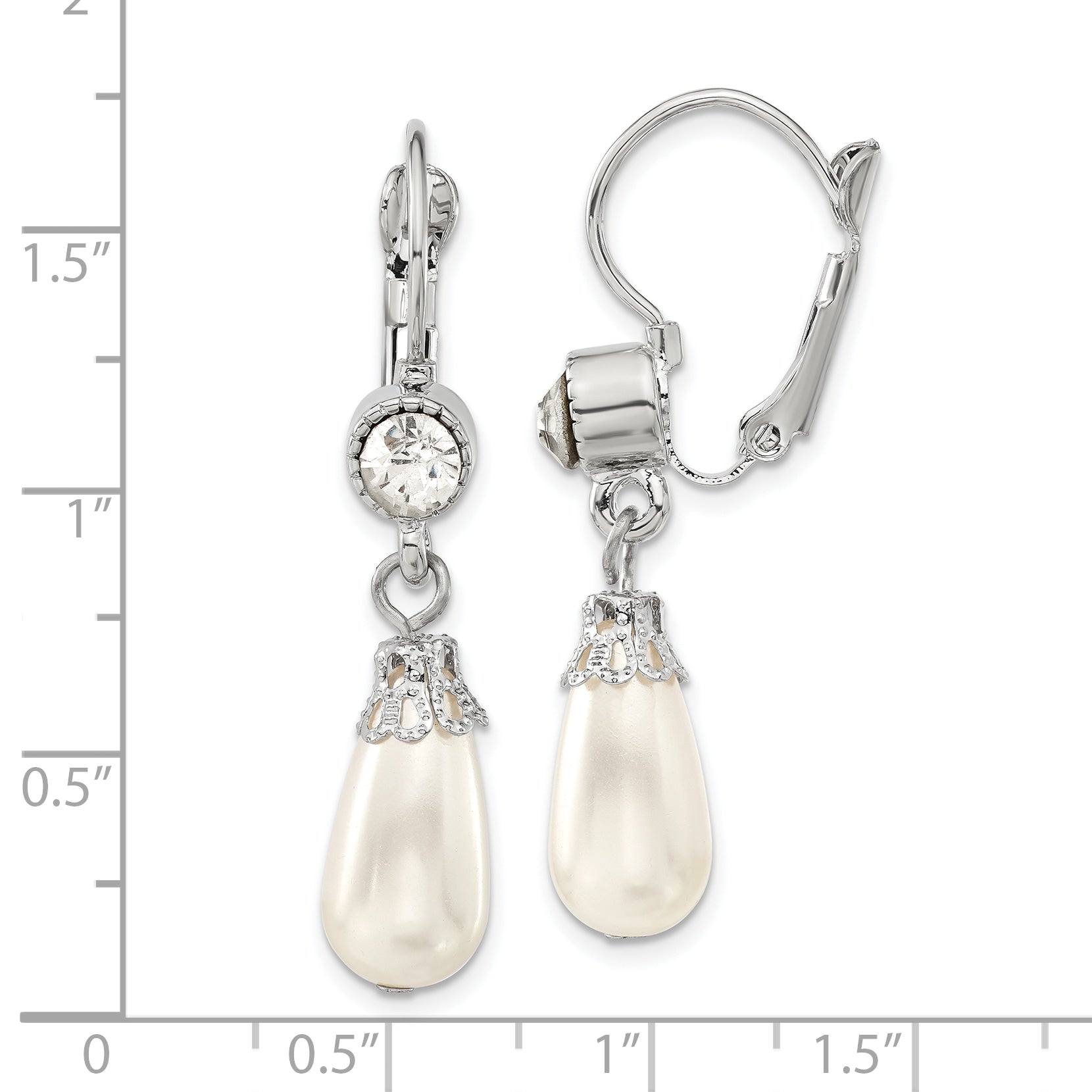 1928 Jewelry Silver-tone Clear Crystal Imitation Pearl Teardrop Dangle Leverback Earrings