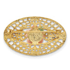 1928 Jewelry Gold-tone Filigree Pink Rose Porcelain Flower Pin Brooch