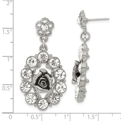 1928 Silver-tone White Crystal Rose Post Dangle Earrings