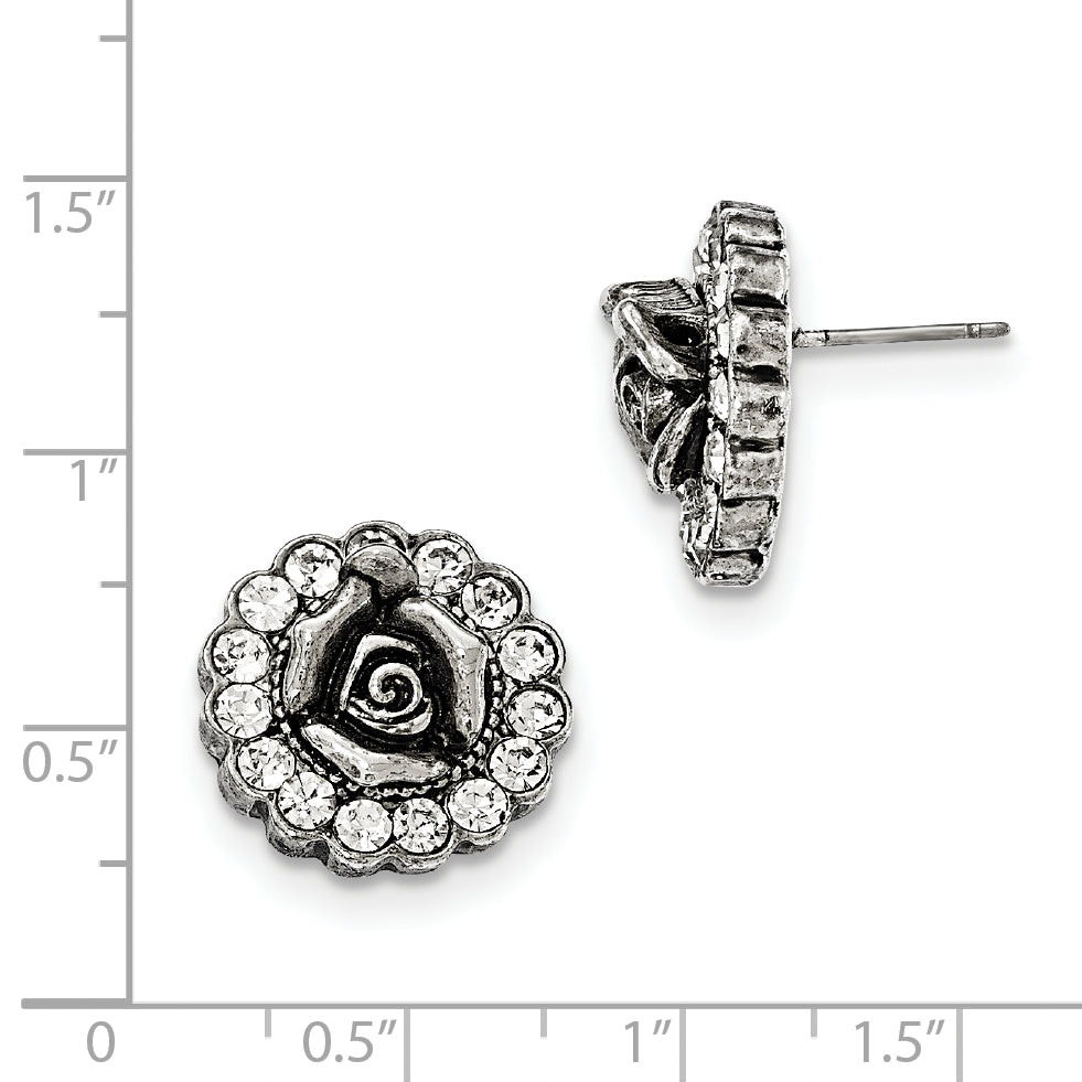 1928 Silver-tone White Crystal Rose Post Earrings Secondary image