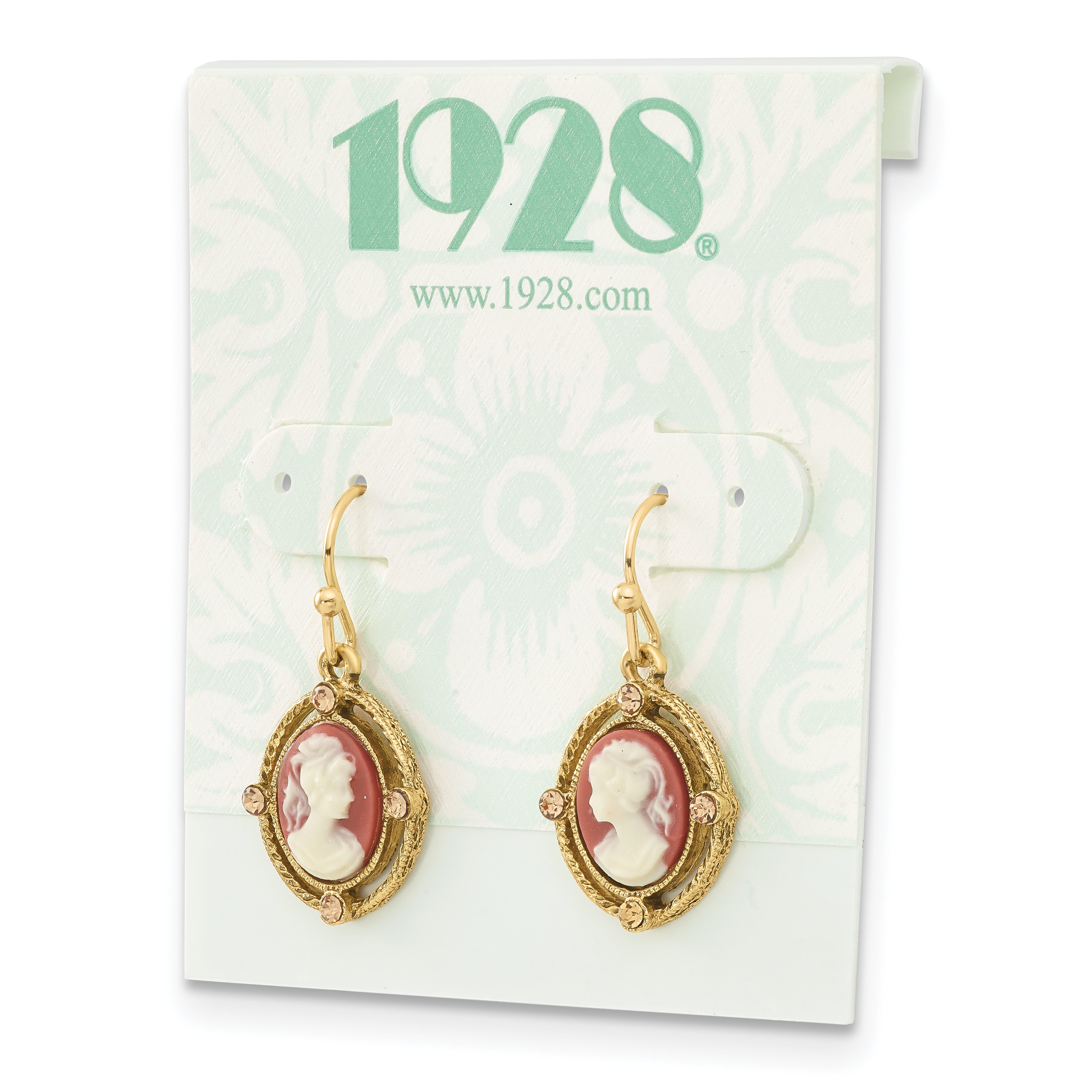 1928 Jewelry Gold-tone Frame Ivory Colored Lady Acrylic Cameo Dangle Earrings