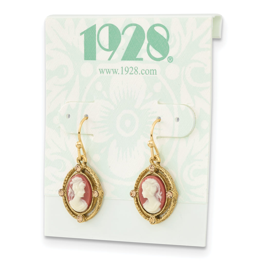 1928 Jewelry Gold-tone Frame Ivory Colored Lady Acrylic Cameo Dangle Earrings