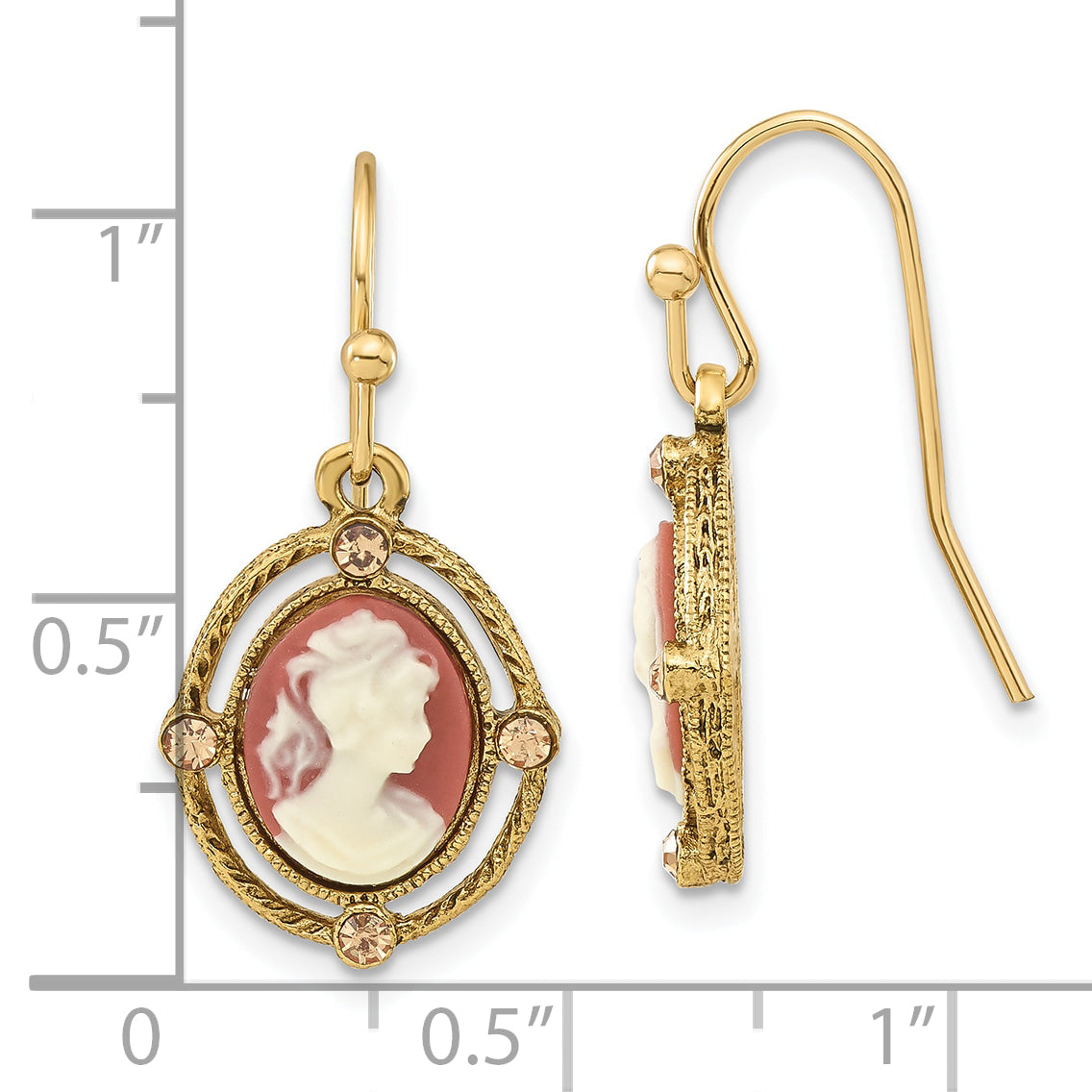 1928 Jewelry Gold-tone Frame Ivory Colored Lady Acrylic Cameo Dangle Earrings